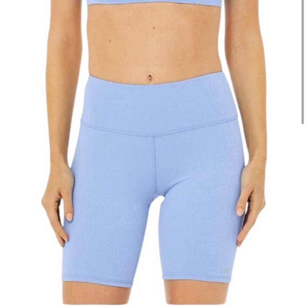 ALO Yoga High Waist Glitter Bike Short in Marina/Silver Sz XS